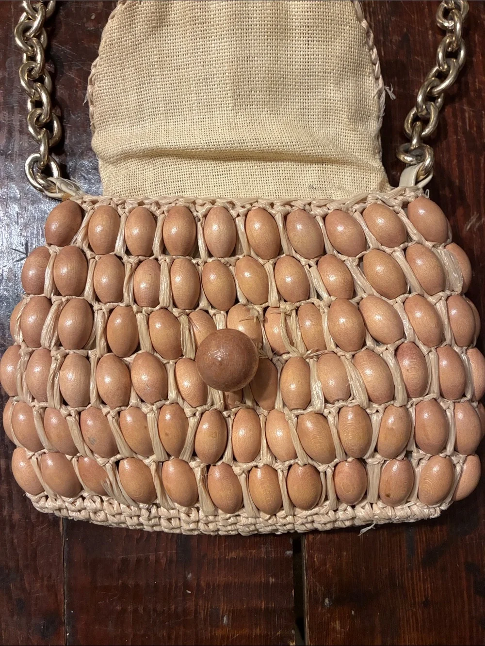 Vintage Jana straw/wood bead  shoulder bag